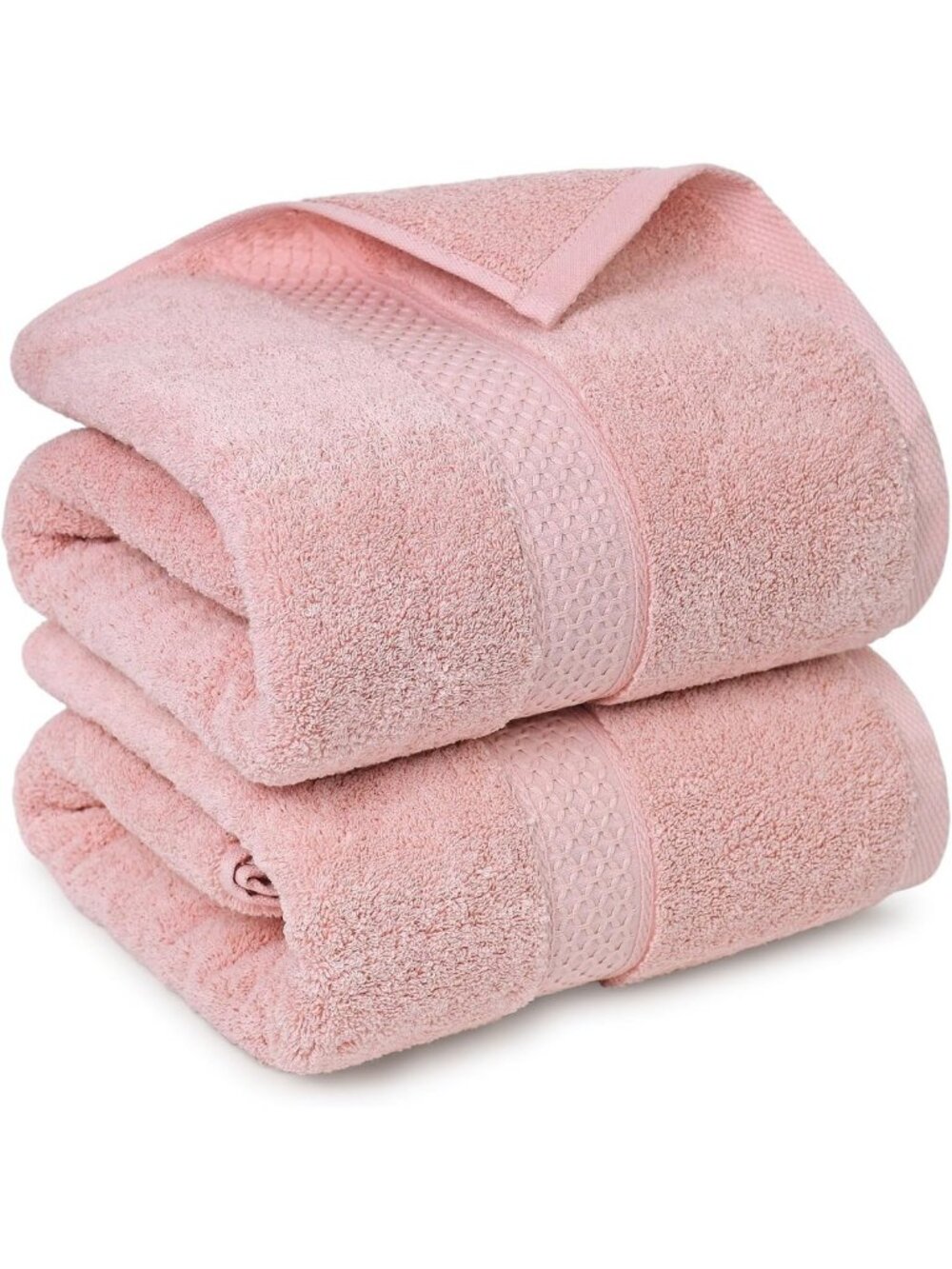 Soft Pink Cotton Bath Towels Set of 2 - Plush Shower Towels, 55” x 27